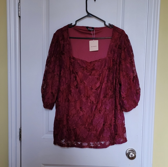 BloomChic Tops - BloomChic blouse red lace shirt top floral wine burgundy feminine plus size 18